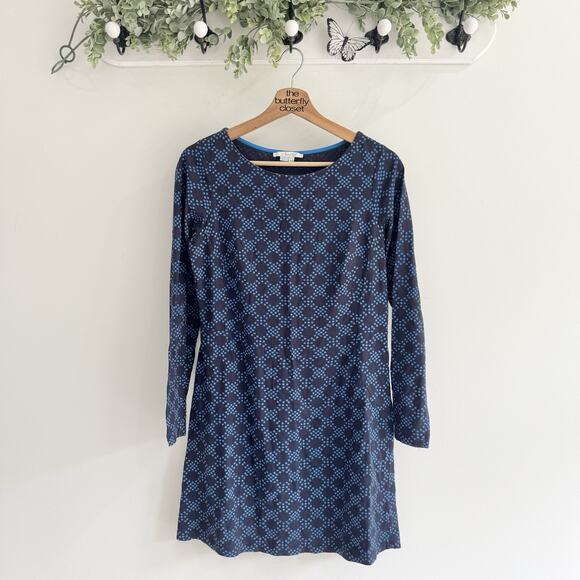 Boden Women’s Mia Jersey Shift Dress Blue Polka Dot 6R Long-Sleeve Mini CP - Picture 1 of 5